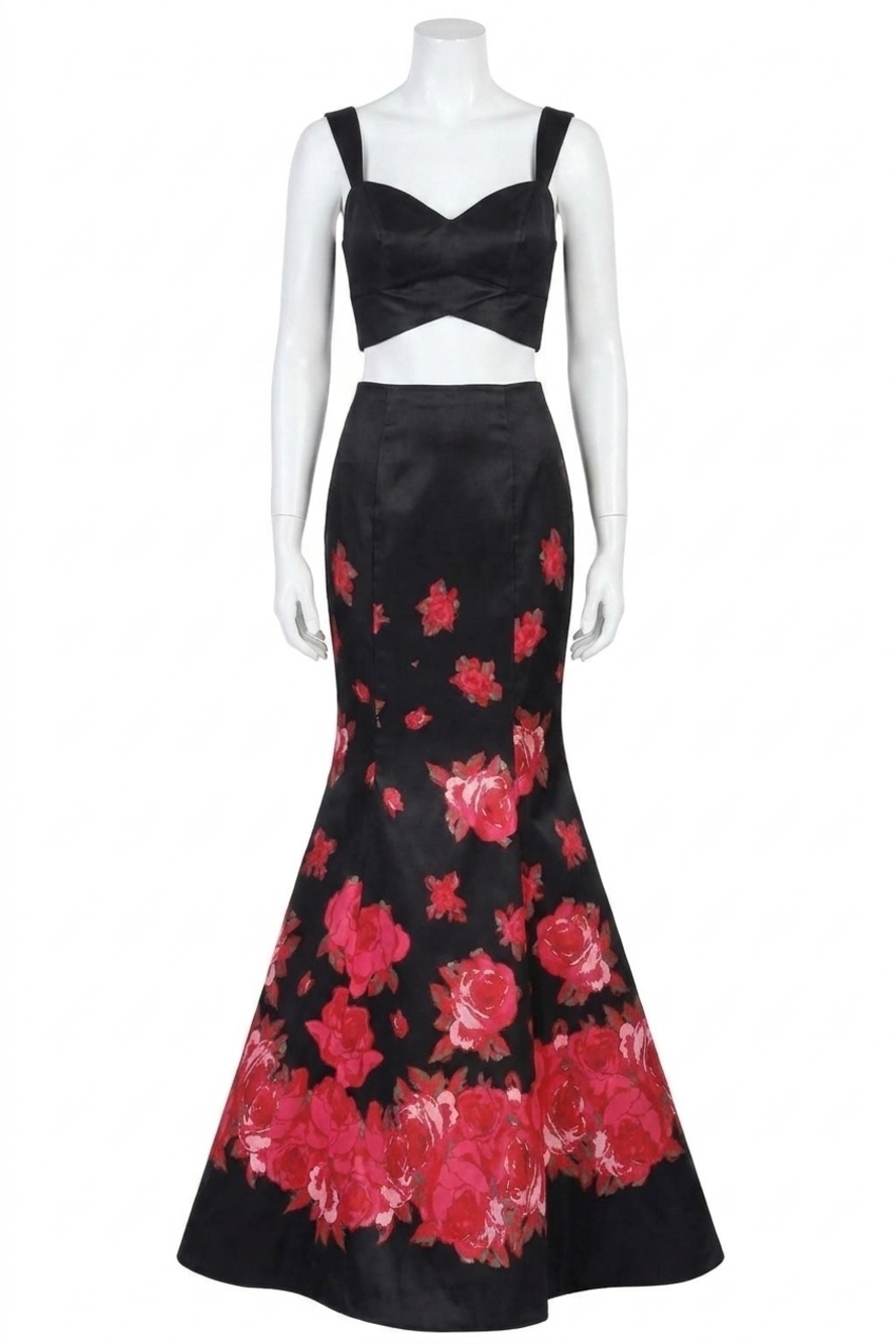 NEW SHERRI HILL taffeta mermaid prom dress in black/red print